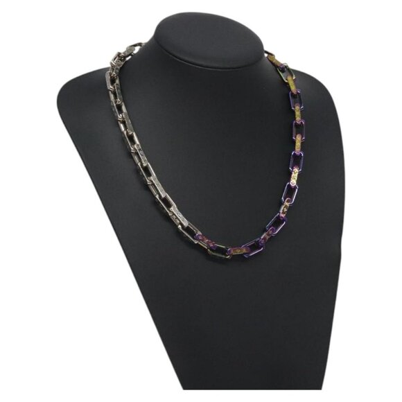 LOUIS VUITTON Monogram Collier Chain Necklace metal Rainbow - Picture 1 of 15